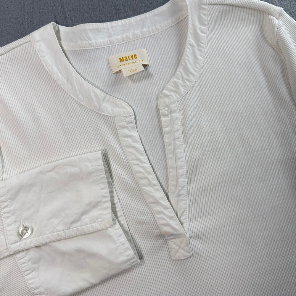 Maeve Anthropologie Popover Top Women Small White Ribbed Cuffed Capsule Wardrobe - Picture 11 of 11